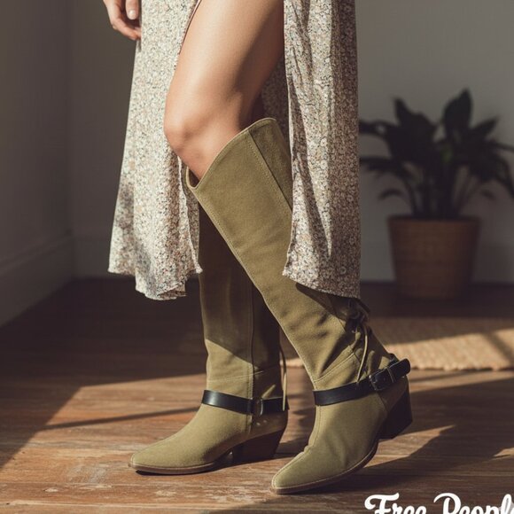 NIB Free People TAUPE Lace Sway Low Slouchy Boot - Picture 1 of 5